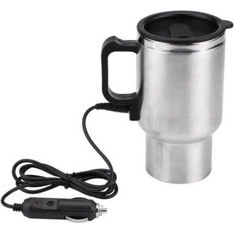 Thermos Électrique 450ml, Tasse de Chauffage de Voyage Tasse Chauffante en Acier Inoxydable pour Voiture Électrique 12V de Café avec Couvercle Anti-Déversement pour Chauffer l'eau (1/5)