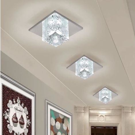 5W LED Deckenleuchte Moderne Kristall Deckenlampe 18cm Würfel Lampenschirm Edelstahl Kronleuchter Schlafzimmer Esszimmer Wohnzimmer - kühl weiß 1Pcs