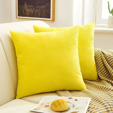 Set di 2, Federa per Cuscino Decorativa Quadrata, Ciniglia Spessa, Federa per Cuscino, Decorazioni per la Casa per Divano Letto, Sedia, 40x40 cm (Giallo Limone) (1/5)