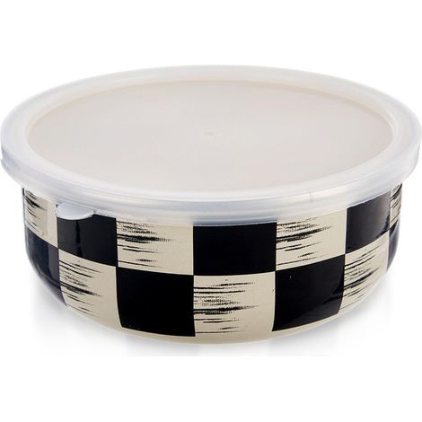 Bol esmaltado con tapa, diseño de tablero de ajedrez, 15,5 cm, 800 ml