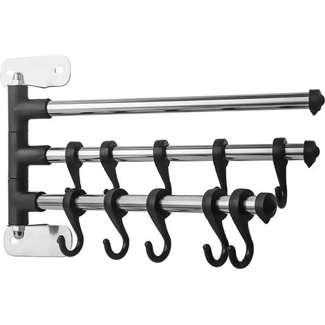 Support Mural Pour Serviettes - Barre Pivotante Avec Crochets - Pour Cuisine Salle De Bain - Acier Inoxydable - 24 x 16 5 Cm - 1 Pièce (1/5)