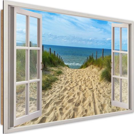 Tableau descente en bois jusqu'à la plage - 90 x 60 cm (1/5)