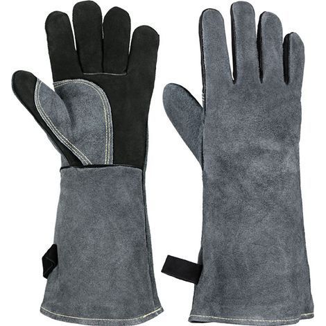 1 Paire Gants pour Barbecue (Noir, 40.6cm), Gants de Protection en Cuir pour Barbecue, Gants de Four, Parfait pour Grill BBQ Cuisine Four de Cuisson Coin du Feu Cheminée (1/5)