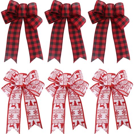 Ribbon Noeud De Noel - Jute Flocé - Pour Décor De Sapin De Noël Porte Fenêtre Cheminée - 19 X 24 Cm - 1 Pièce (1/5)