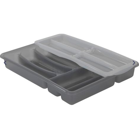 Organizador para cajón de cubiertos, color gris, básico, Rotho, 1 unidad. (1/2)