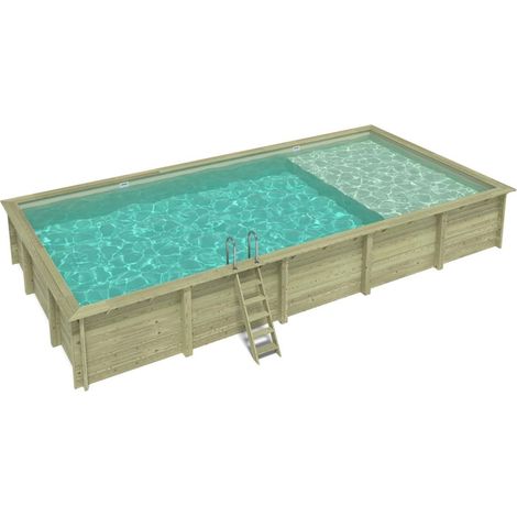 Piscina in legno AQUA 10.2 x 5.2 – H.1.45 m con spiaggia, sabbia, con supporti da cementare - BAS7310OSPI3+PLA310 (1/5)