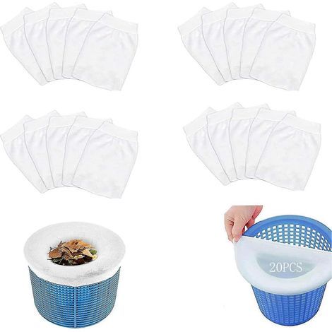 Écumoires de piscine, paquet de 20 sacs filtrants pour écumoire de piscine, utilisés pour piéger les feuilles dans la piscine et la garder propre. (1/5)