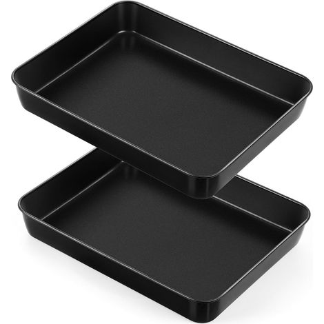 Lot de 2 plaques de cuisson antiadhésives en acier inoxydable - Petit plat à gratin profond - Moule à gâteau rectangulaire pour brownies lasagnes - 26,5 x 20,6 x 5 cm - Inoxydable et robuste (1/5)