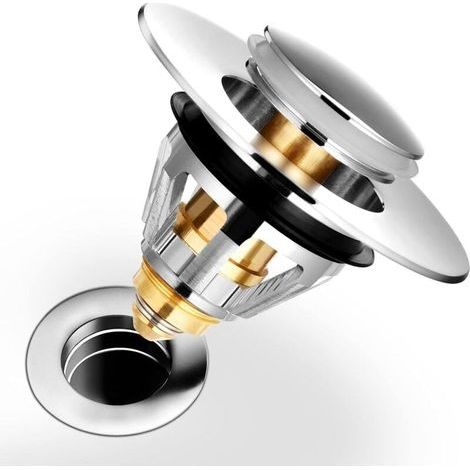 Universel Bonde de Lavabo Pop-Up, Flitre de Vidange Anti-Bloqué, Bonde et Clapet Baignoire en Acier Inoxydable et Cuivre Pur, Flitre Cheveux Anti-Odeur pour Les Trous de (1/5)