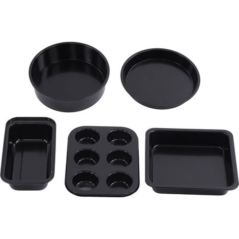 Lot professionnel de moules en acier carbone pour pâtisserie, incluant moule à gâteau, plat à pizza et plaque de cuisson noire pour cuisine domestique