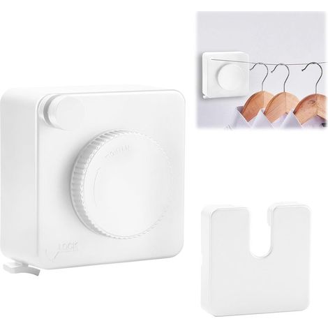 Corde à Linge Rétractable, Extensible Ligne à Laver Murale, sans Affaissement, Corde à Linge Extensible avec Câble en Acier de 4,8 M pour Salle de Bain, Buanderie, Balcon, Jardin (Blanc) (1/5)
