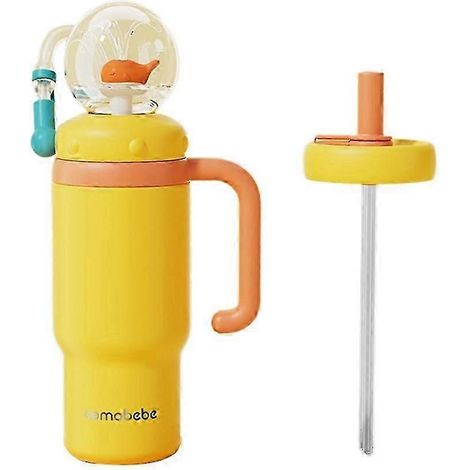 Wal-Trinkbecher aus Edelstahl mit Griff und zwei Deckeln (Orange)