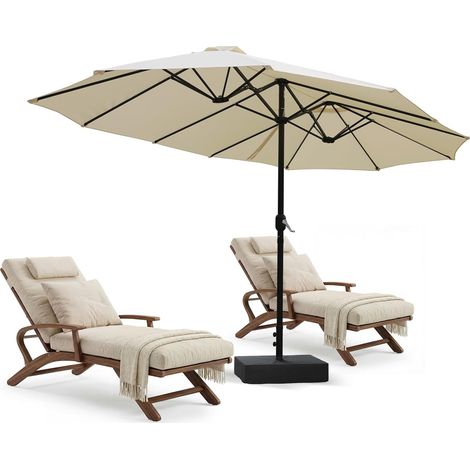 Parasol de Jardin Exterieur, Parasol Double Rectangulaire 4,4L x 2,6l x 2,5H m avec Ouverture Fermeture Manivelle, avec 12 Baleines, Sacs de Lestage et Base Inclus, pour Balcon, Piscine, Beige (1/5)