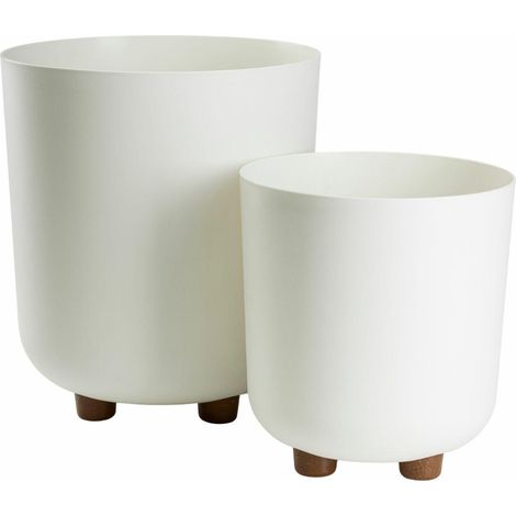 Set di 2 vasi da fiori TERRA con piedini, riciclati, color crema.