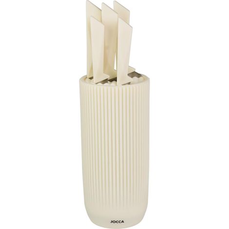 Set de Couteaux de Cuisine avec Bloc 5 Couteaux en Acier Inoxydable Manche Ergonomique Antidérapant Design Moderne Crème (1/5)