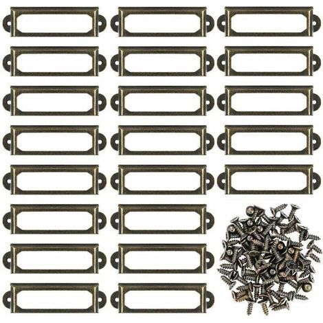 Lot de 50 porte-étiquettes en métal pour meuble, tiroir, carte, cadre de plaque signalétique pour étagère de bureau, étagère de bibliothèque (60 x 24 mm) (1/4)