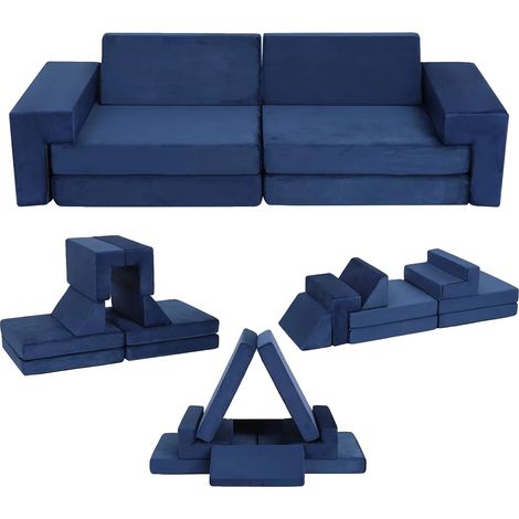 Canapé de jeu modulaire pour enfants, mousse douce, configurations polyvalentes, Bleu (1/2)