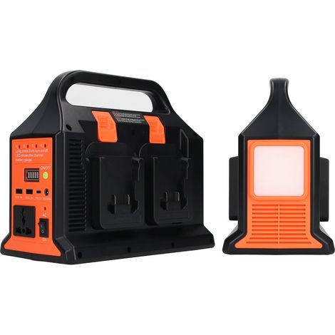 Tragbarer Wechselrichter mit LED-Beleuchtung, kompatibel mit 18-V-Batterien, 110–120 V AC, 300 W, Orange (1/5)