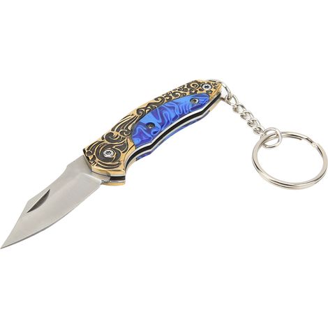 Couteau pliant poche lame acier inoxydable manche laiton bleu cutter extérieur randonnée (1/5)