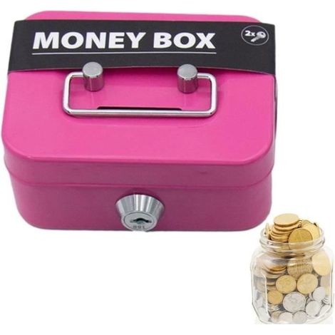 Caisse Tirelire En Métal Petite Caisse À Monnaie Et Billets Avec 2 Clés, Caisse Avec Serrure À Clé, Boîte De Sécurité Portable