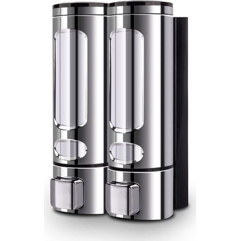 Manual ABS soap dispenser for shower gel, shampoo or hand cleaner - 2 x 400 ml - Chrome (1/4)