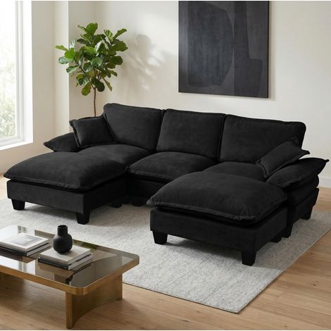 U-förmiges Sofa mit Ottomanen aus Chenille Schwarz OKMYHOME (1/5)