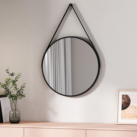 EMKE Bathroom Circle Mirror Black Round Mirror Wall Vanity Mirror Framed Belt Decorative Hanging Makeup Mirror 50cm (1/5)