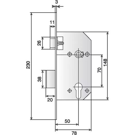 FERCO Gâche centrale bois - Bois - jeu de 4 mm - têtière axe à 9 mm - Pour Secury droite - E-22870-00-R-1