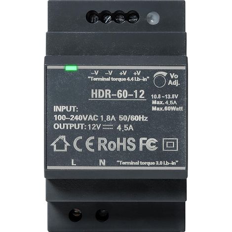 Alimentation 12V, HDR-60-12 Bloc d'alimentation rail DIN 12V DC 4.5A 60W Alimentation sur Rail DIN Transformateur 12V (1/5)