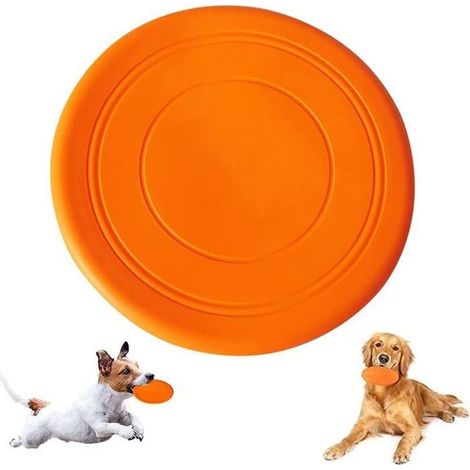 Un frisbee pour chien, en silicone souple et résistant, jouet d'extérieur orange, 18 cm, adapté aux jeux interactifs et à l'entraînement. (1/4)