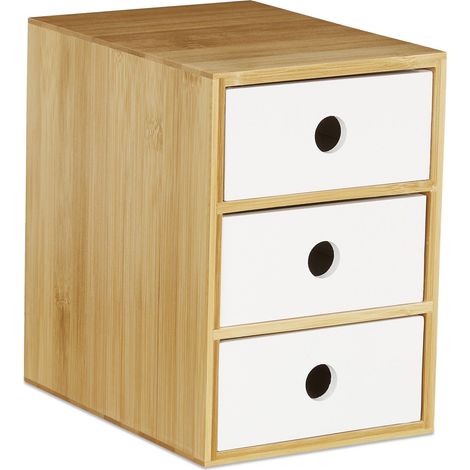 Organiser da scrivania a 3 cassetti pratico portaoggetti per ufficio e studio 21 x 14,5 x 20 cm in bambù naturale 130009798