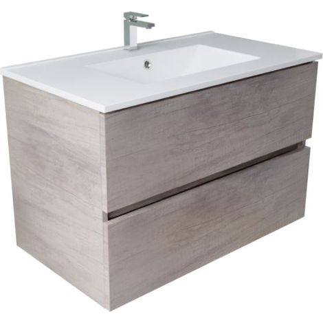 Meuble salle de bain suspendu 80 cm ROSALY INOX- Bois- Plan vasque en Céramique
