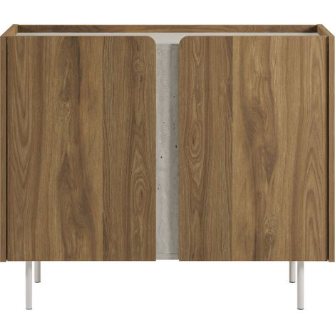 Buffet 2 portes en bois et métal L100cm - Bois foncé - Boxy (1/5)