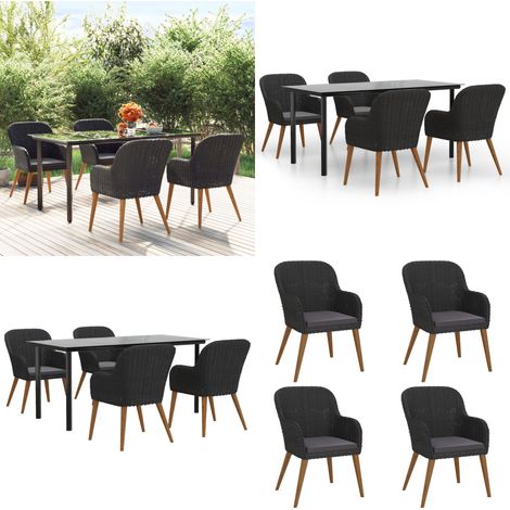 5-tlg. Garten-Essgruppe mit Kissen Schwarz - Gartenmöbel - Terrassenmöbel (1/5)