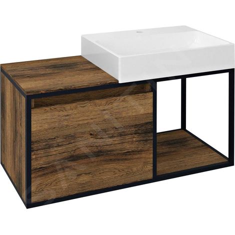 SKARA meuble sous-vasque 100x49,5x46,5cm, noir mat/chêne Collingwood (1/5)