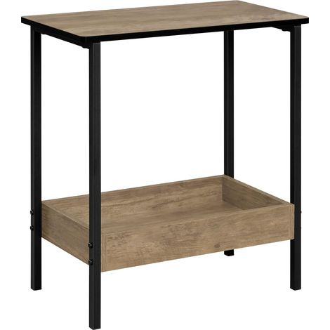 WOLTU Mesa de centro con 2 estantes, mesa de sofá para sala de estar, madera gris natural y negra