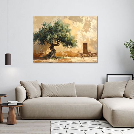 Wandbild Olivenbaum auf beigem Wandhintergrund 100x70