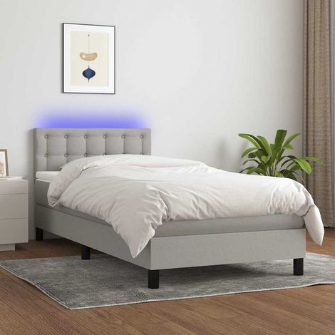Cama box spring colchón y luces LED tela gris claro 80x200 cm (1/5)