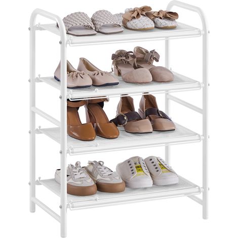 Yaheetech Scarpiera Estensibile in Rete Metallica Organizer Scarpe Ventilato Moderno per Ingresso Corridoio o Spogliatoio Capacità 15-20 Paia di Scarpe (Bianco, 4 Livelli)