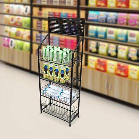4-stöckige Lebensmittelgeschäfte-Display-Regale mit Rädern und 10 Haken, 55 Zoll hohes, abnehmbares Multifunktionsregel aus Metall für Geschäfte, Küchen und Büros (1/5)
