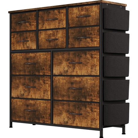 Commode d'entrée rayures tigre 12 tiroirs tissu métal plateau bois (1/5)