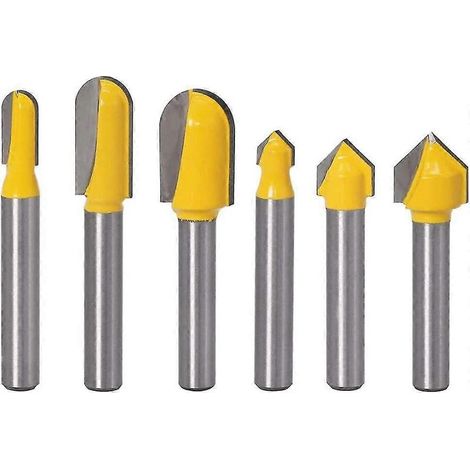 Pack di 6 porta-fragole, 6,35 mm, 3 fragole e fondo arrotondato e 3 fragole slot a 90° con punta arrotondata per la lavorazione del legno, taglio diametro 6,35 mm e 9,52 mm. (1/5)
