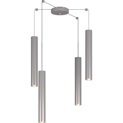 Lampadario Industrial-Minimal Xeana Metallo Grigio 4 Luci Gu10
