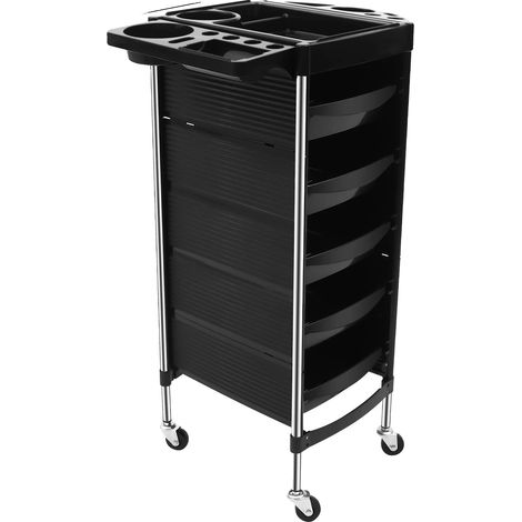 Salonwagen, 5 ausziehbare Tabletts, faltbare Arbeitsstation, schwarz (1/2)