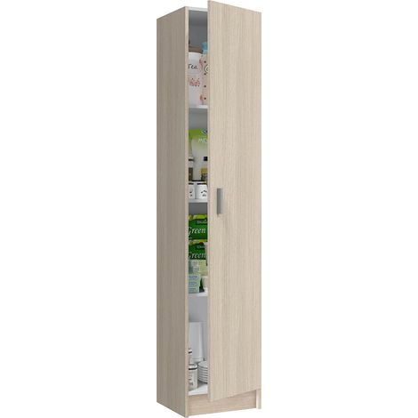 Pegane – Armoire colonne de rangement 1 porte 4 étagères chêne – Dimensions 180x37x37 cm – Fabrication espagnole certifiée PEFC