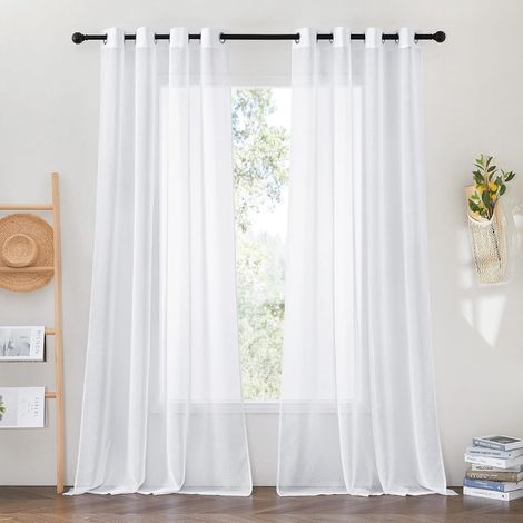 Voile Curtain Living Room - White Voile Decorations Home Bedroom Window Interior 140 x 245cm Linen Voile Modern Effect Pretty Sheer with Eyelets, Double Pieces (1/5)