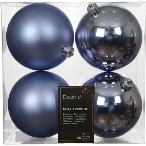 Set 4 palline di natale infrangibili mix lucido/opaco D 10 cm azzurro polvere Peraga Christmas