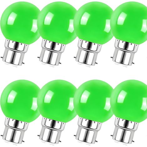 Lot de 8 ampoules LED couleur mini globe G45 B22 à baïonnette 3 W vert pour décoration maison bar et fête (1/5)