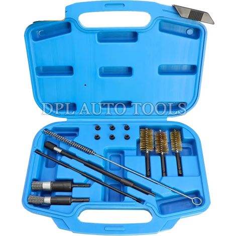 Ensemble de nettoyeur de siège d'injecteur de carburant diesel, 2 brosses en nylon silicone, 3 brosses en acier recouvert de laiton, conducteur de bit de 224 mm, nettoyeur de buse d'injecteur, boîte e (1/5)