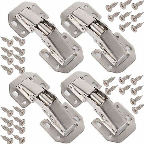 4 X Charnières,pliantes en acier inoxydable pour armoires de cuisine Réglables 90 degrés charnière de porte armoire,+ 32 vis - Charnières de porte grand angle Lefou (1/5)